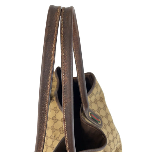 GUCCI Tote Bag 161719 GG canvas, leather Beige Brown Gold Metal Tote Bag Shoulder Bag Sherry Line Princess Women Used Authentic