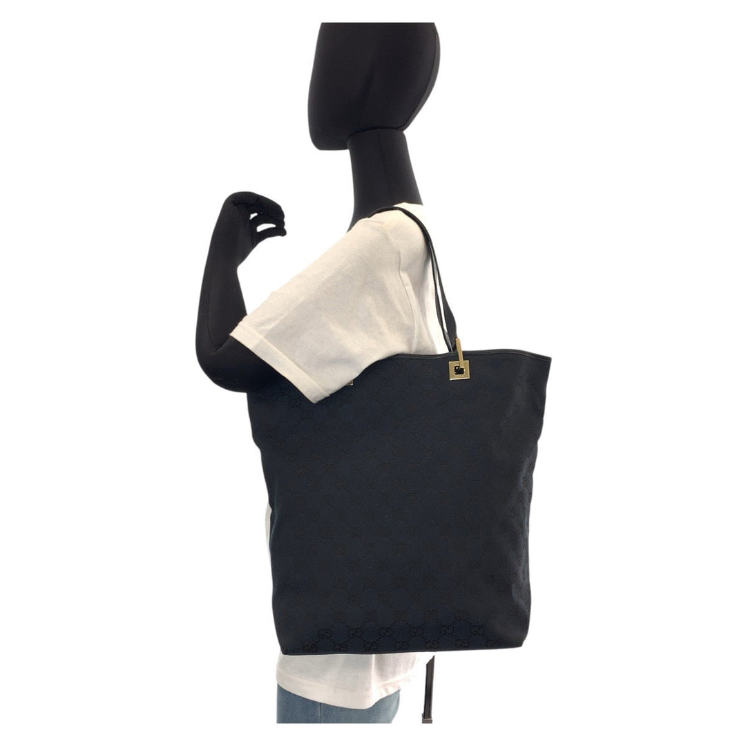 GUCCI Tote Bag 002 1098 GG canvas, leather Black GoldMetal Tote Bag Shoulder Bag Women Used Authentic