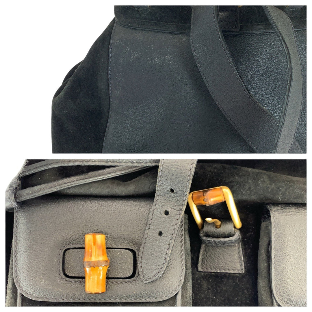 GUCCI Backpack 003 2058 0016 Suede, Leather black Backpacks & Daypacks Backpacks Bamboo Women Used Authentic