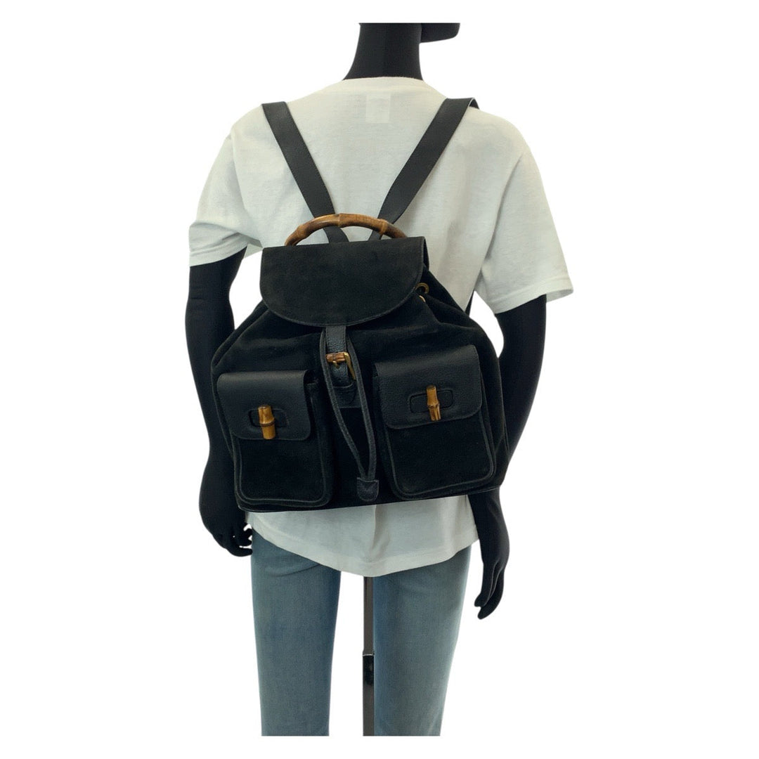 GUCCI Backpack 003 2058 0016 Suede, Leather black Backpacks & Daypacks Backpacks Bamboo Women Used Authentic