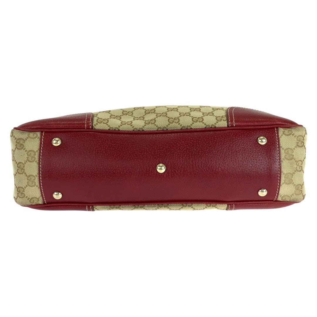 GUCCI Tote Bag 163805 GG canvas, leather Beige Red Gold Metal Tote Bag Shoulder Bag Sherry Line Princess Women Used Authentic