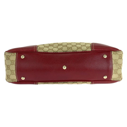 GUCCI Tote Bag 163805 GG canvas, leather Beige Red Gold Metal Tote Bag Shoulder Bag Sherry Line Princess Women Used Authentic