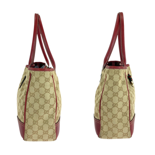 GUCCI Tote Bag 163805 GG canvas, leather Beige Red Gold Metal Tote Bag Shoulder Bag Sherry Line Princess Women Used Authentic
