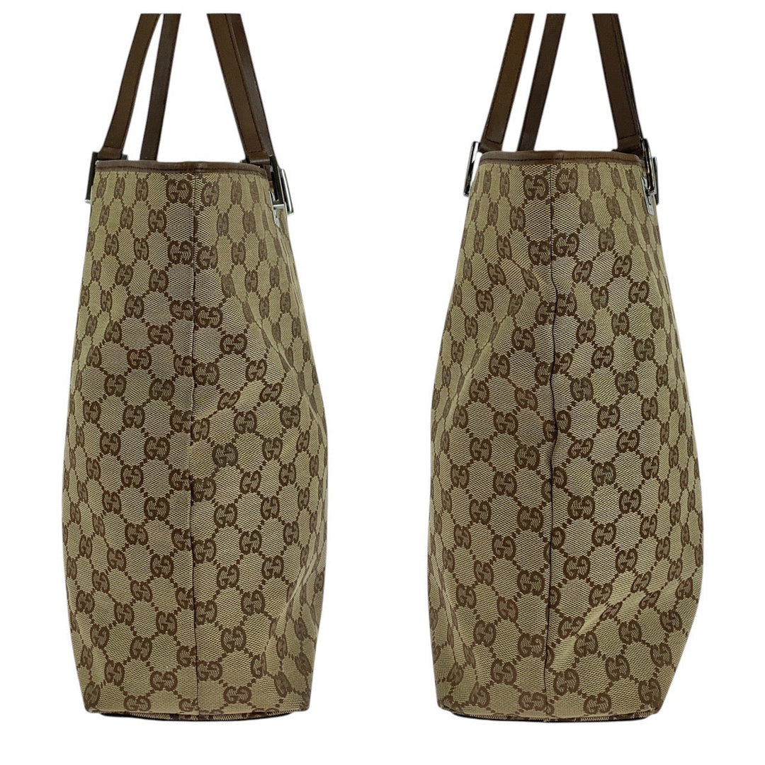 GUCCI Tote Bag 31243 GG canvas, leather Beige brown Tote Bag Shoulder Bag Women Used Authentic