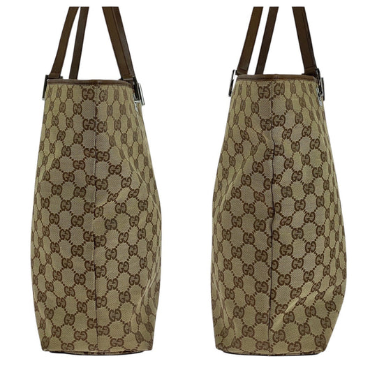 GUCCI Tote Bag 31243 GG canvas, leather Beige brown Tote Bag Shoulder Bag Women Used Authentic