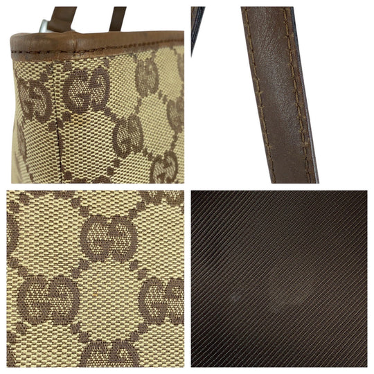 GUCCI Tote Bag 31243 GG canvas, leather Beige brown Tote Bag Shoulder Bag Women Used Authentic