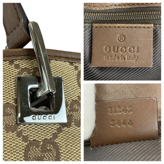 GUCCI Tote Bag 31243 GG canvas, leather Beige brown Tote Bag Shoulder Bag Women Used Authentic