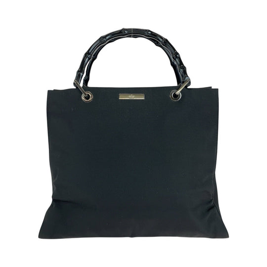 GUCCI Tote Bag 002 1010 Nylon, Bamboo Black SilverMetal Tote Bag Shoulder Bag Bamboo Women Used Authentic