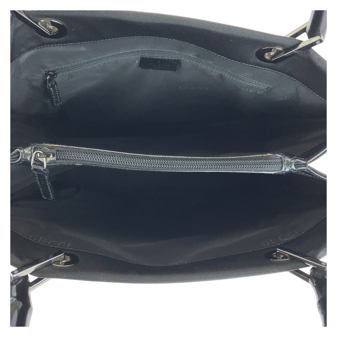 GUCCI Tote Bag 002 1010 Nylon, Bamboo Black SilverMetal Tote Bag Shoulder Bag Bamboo Women Used Authentic