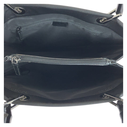 GUCCI Tote Bag 002 1010 Nylon, Bamboo Black SilverMetal Tote Bag Shoulder Bag Bamboo Women Used Authentic