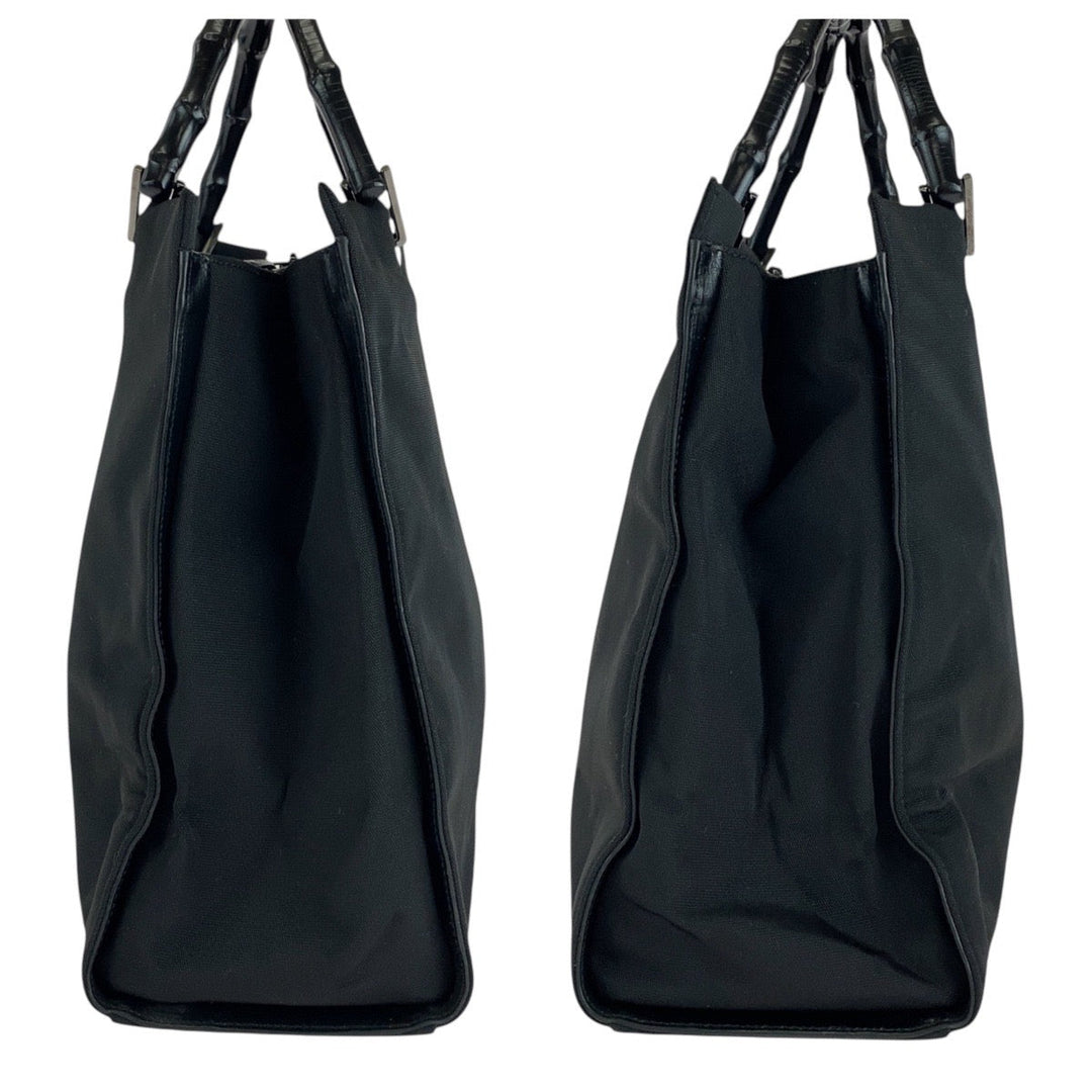 GUCCI Tote Bag 002 1010 Nylon, Bamboo Black SilverMetal Tote Bag Shoulder Bag Bamboo Women Used Authentic