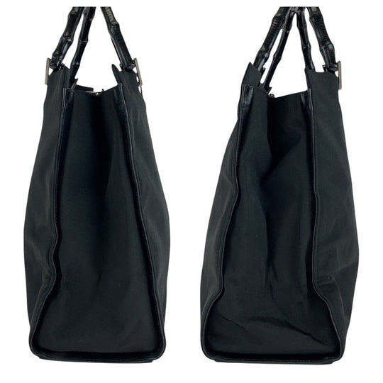 GUCCI Tote Bag 002 1010 Nylon, Bamboo Black SilverMetal Tote Bag Shoulder Bag Bamboo Women Used Authentic