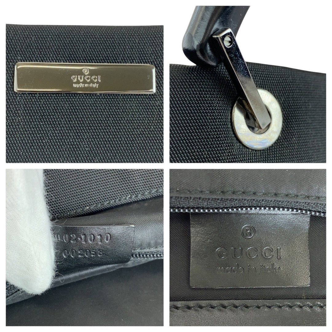 GUCCI Tote Bag 002 1010 Nylon, Bamboo Black SilverMetal Tote Bag Shoulder Bag Bamboo Women Used Authentic