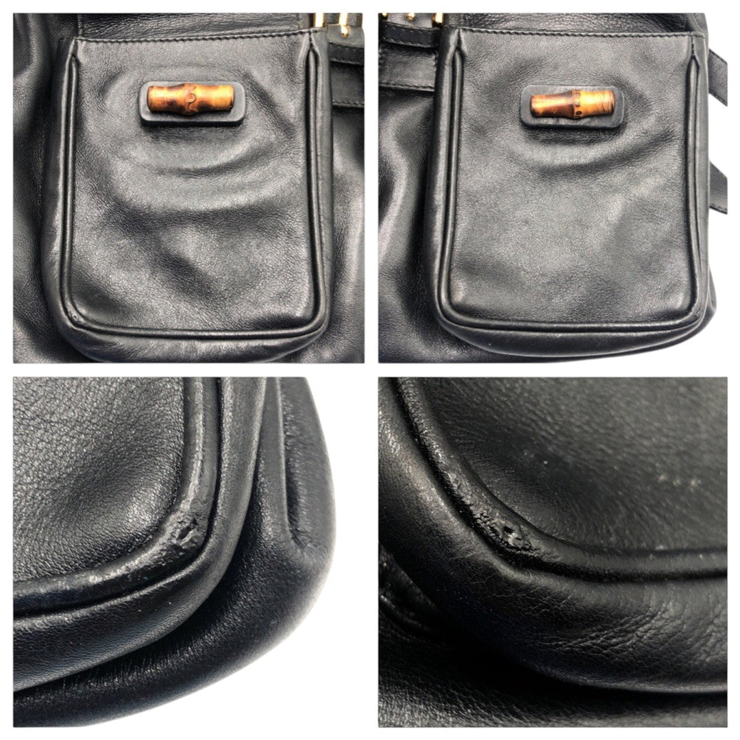 GUCCI Backpack 003 1998 0016 leather Black black Backpack Unisex Bamboo Women Used Authentic