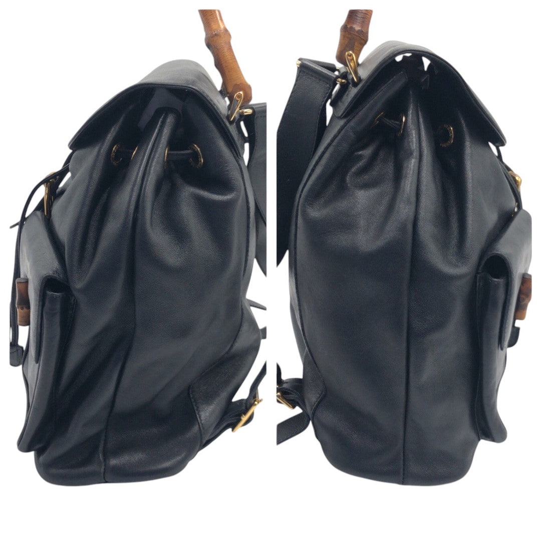 GUCCI Backpack 003 1998 0016 leather Black black Backpack Unisex Bamboo Women Used Authentic