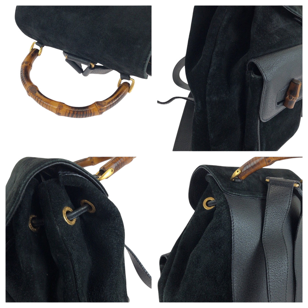 GUCCI Backpack 003 2058 Suede, Leather black Backpack Backpack Bamboo Women Used Authentic
