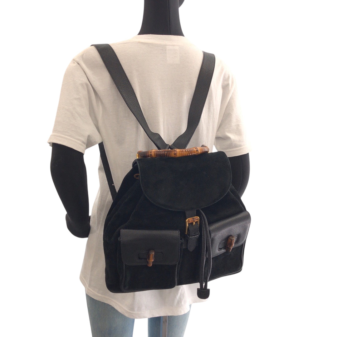 GUCCI Backpack 003 2058 Suede, Leather black Backpack Backpack Bamboo Women Used Authentic