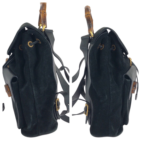 GUCCI Backpack 003 2058 Suede, Leather black Backpack Backpack Bamboo Women Used Authentic