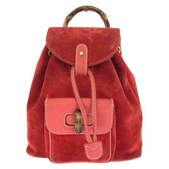 GUCCI Backpack 003 1956 0030 Suede, Leather Red Backpacks & Daypacks Backpacks Bamboo Women Used Authentic