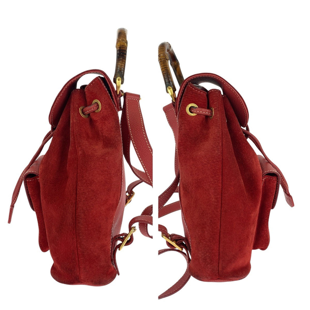 GUCCI Backpack 003 1956 0030 Suede, Leather Red Backpacks & Daypacks Backpacks Bamboo Women Used Authentic