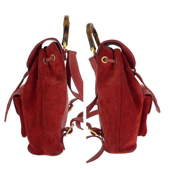 GUCCI Backpack 003 1956 0030 Suede, Leather Red Backpacks & Daypacks Backpacks Bamboo Women Used Authentic