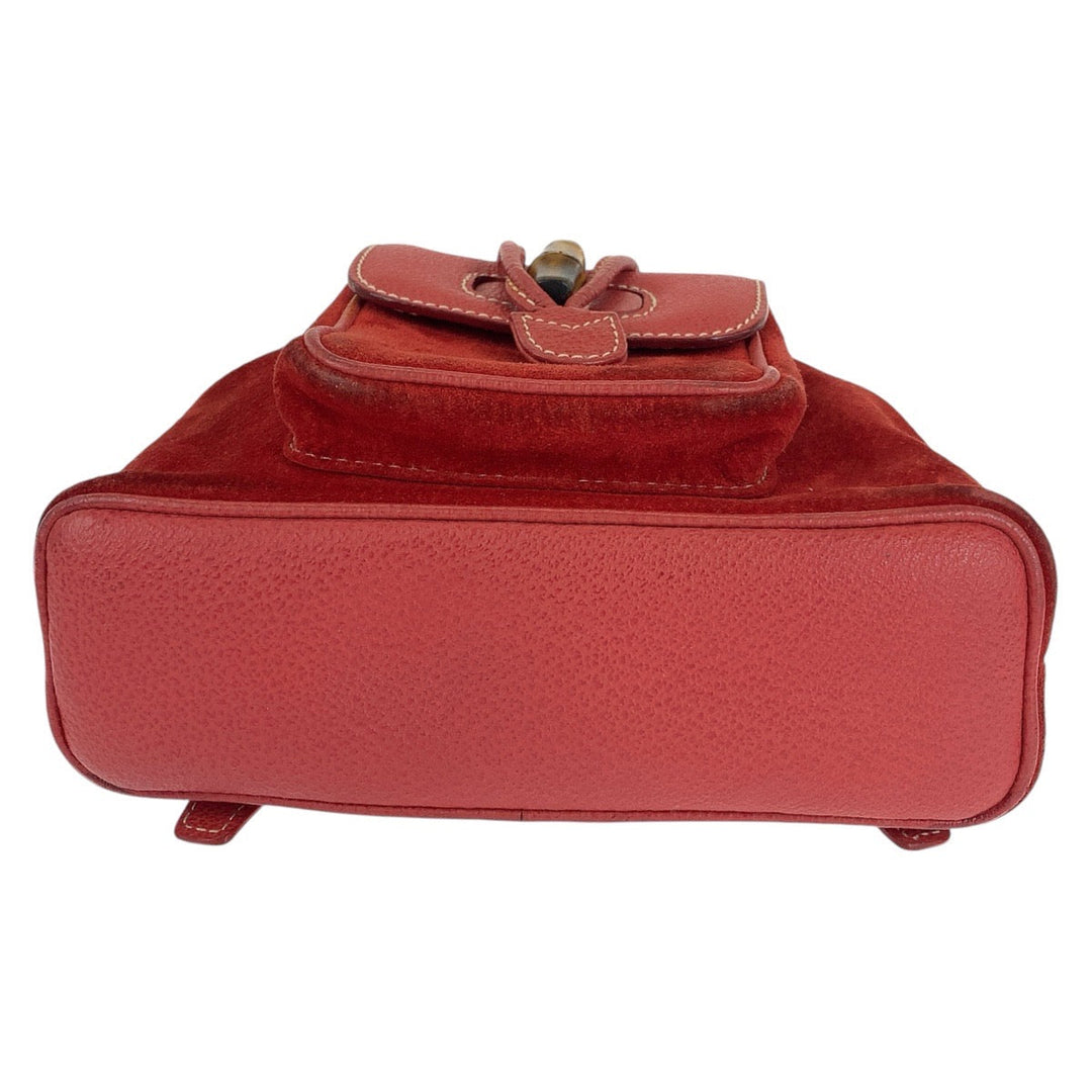 GUCCI Backpack 003 1956 0030 Suede, Leather Red Backpacks & Daypacks Backpacks Bamboo Women Used Authentic