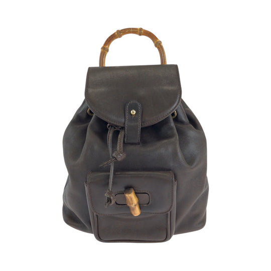 GUCCI Backpack 003 2852 leather Dark brown brown Backpack Backpack Bamboo Women Used Authentic