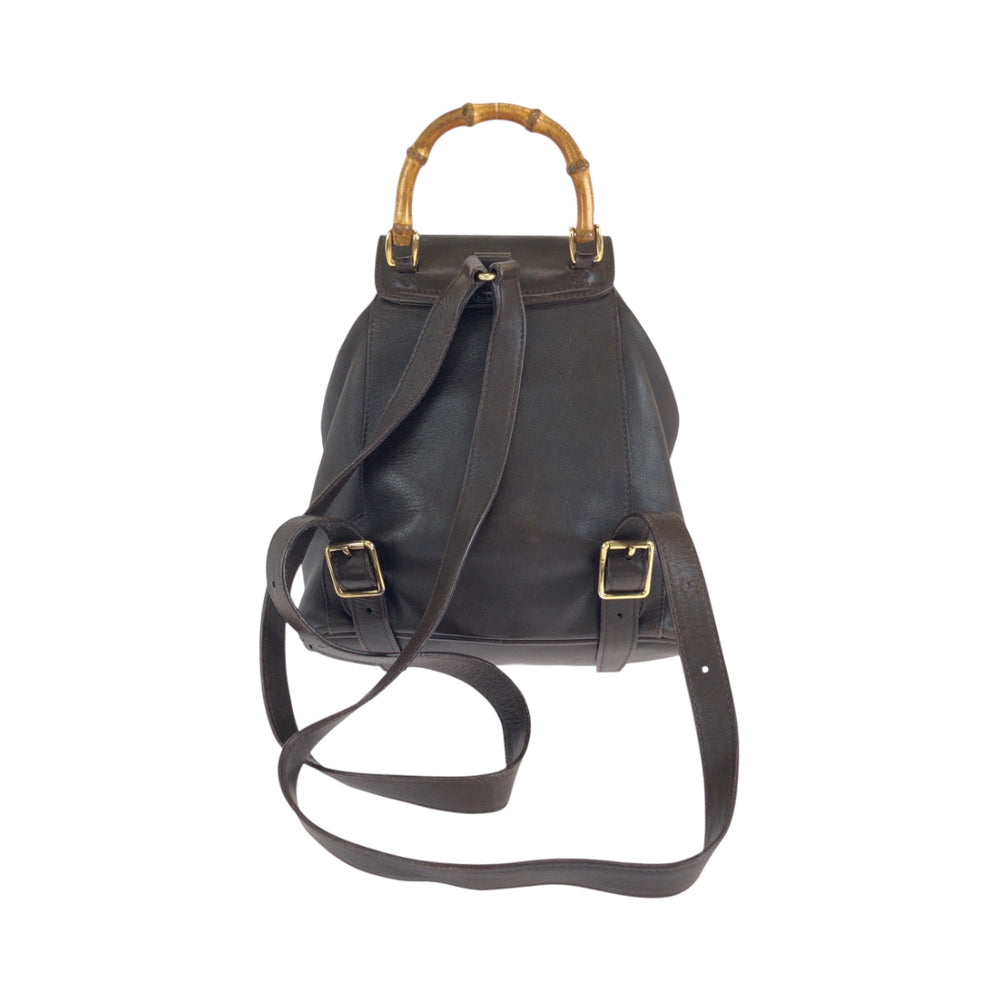 GUCCI Backpack 003 2852 leather Dark brown brown Backpack Backpack Bamboo Women Used Authentic