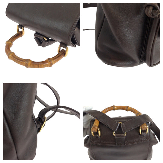 GUCCI Backpack 003 2852 leather Dark brown brown Backpack Backpack Bamboo Women Used Authentic