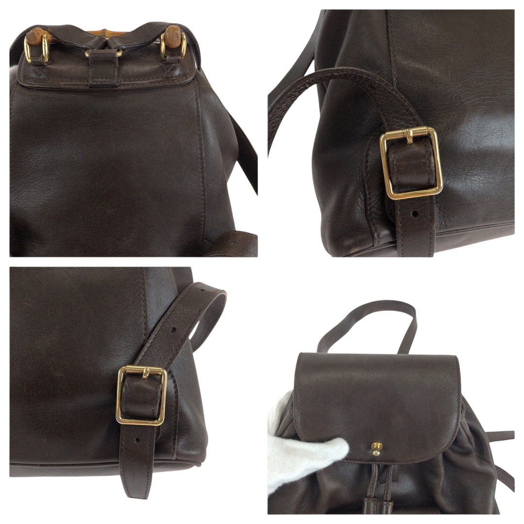 GUCCI Backpack 003 2852 leather Dark brown brown Backpack Backpack Bamboo Women Used Authentic