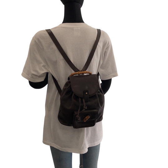 GUCCI Backpack 003 2852 leather Dark brown brown Backpack Backpack Bamboo Women Used Authentic