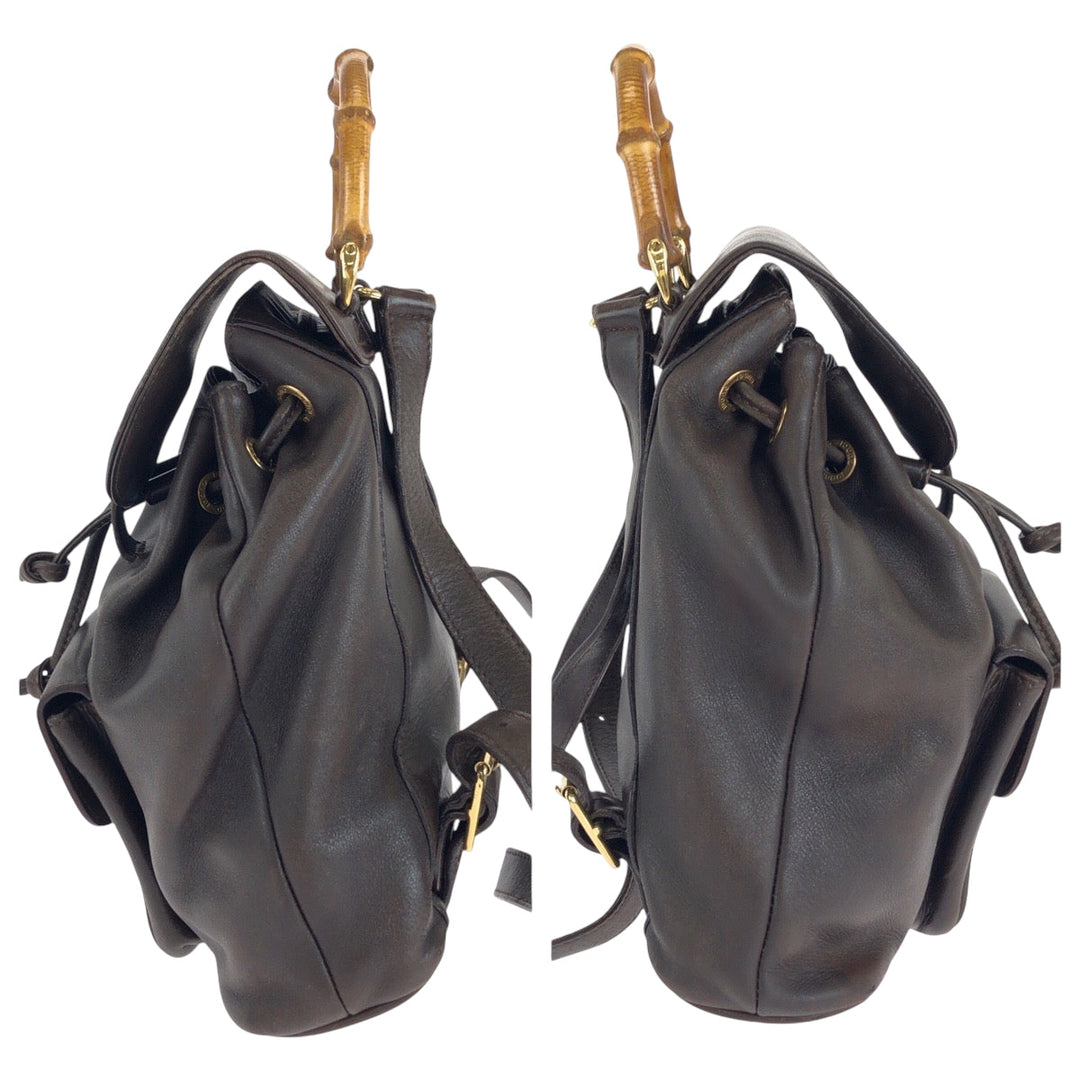 GUCCI Backpack 003 2852 leather Dark brown brown Backpack Backpack Bamboo Women Used Authentic
