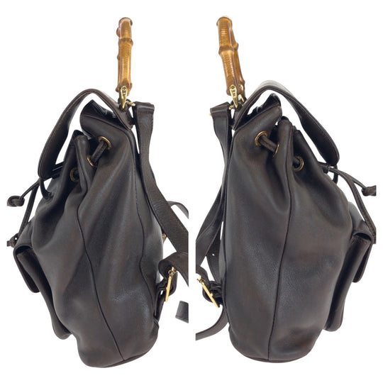 GUCCI Backpack 003 2852 leather Dark brown brown Backpack Backpack Bamboo Women Used Authentic