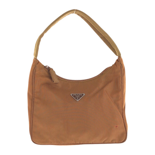 PRADA Handbag Nylon Brown Silver Metal Handbag Test Triangle With logo Women Used Authentic