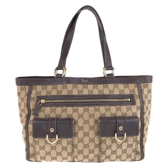 GUCCI Tote Bag 146247 GG canvas, leather Brown Gold Metal Tote Bag Shoulder Bag Abbey Women Used Authentic