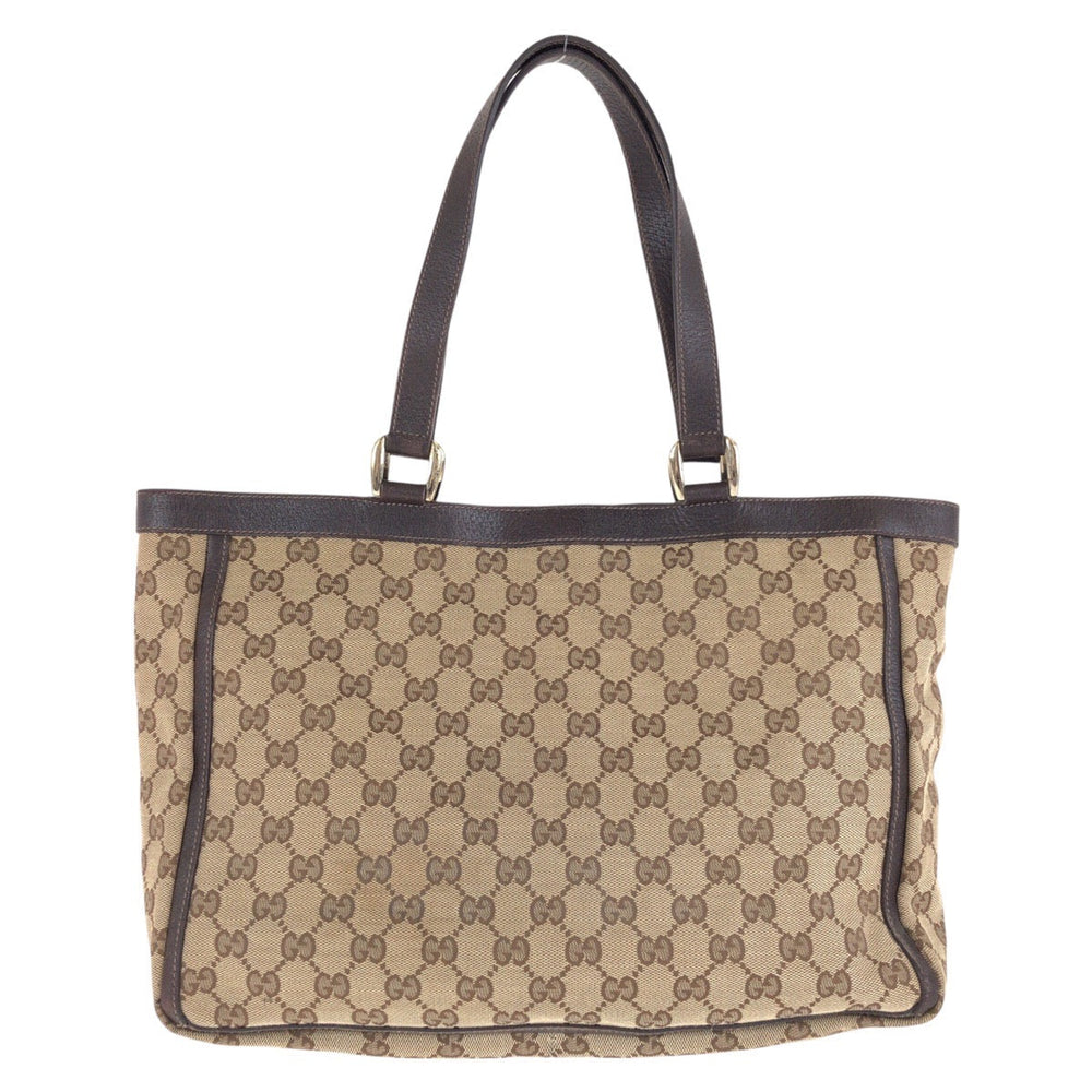 GUCCI Tote Bag 146247 GG canvas, leather Brown Gold Metal Tote Bag Shoulder Bag Abbey Women Used Authentic
