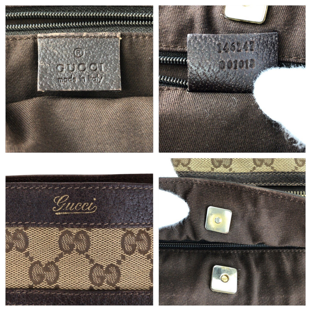 GUCCI Tote Bag 146247 GG canvas, leather Brown Gold Metal Tote Bag Shoulder Bag Abbey Women Used Authentic