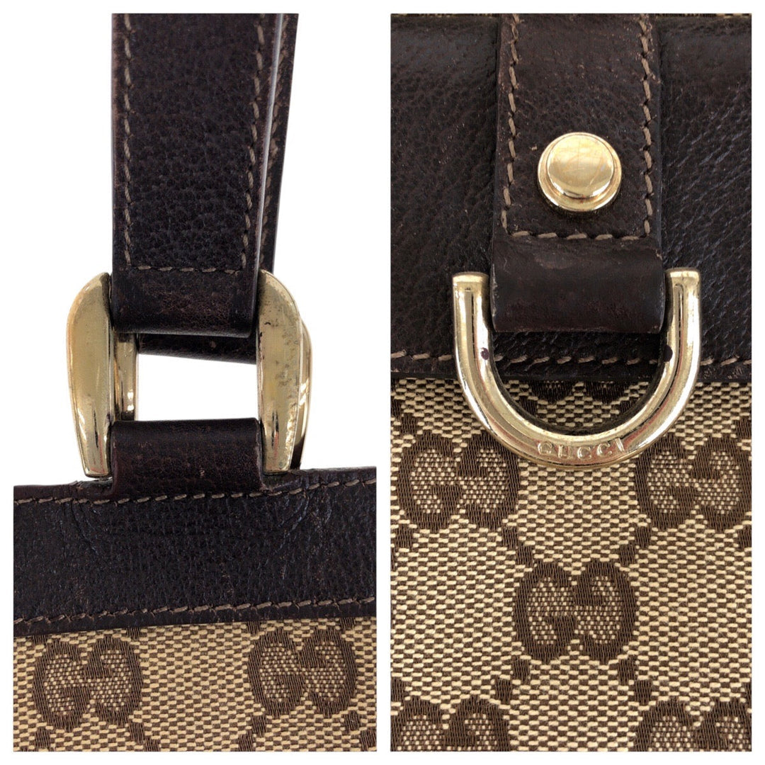 GUCCI Tote Bag 146247 GG canvas, leather Brown Gold Metal Tote Bag Shoulder Bag Abbey Women Used Authentic