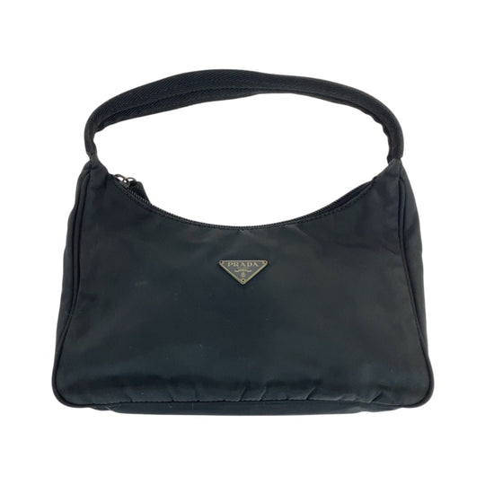 PRADA Handbag Nylon Black SilverMetal Handbag accessory pouch Tessuto Hobo Triangle With logo Women Used Authentic