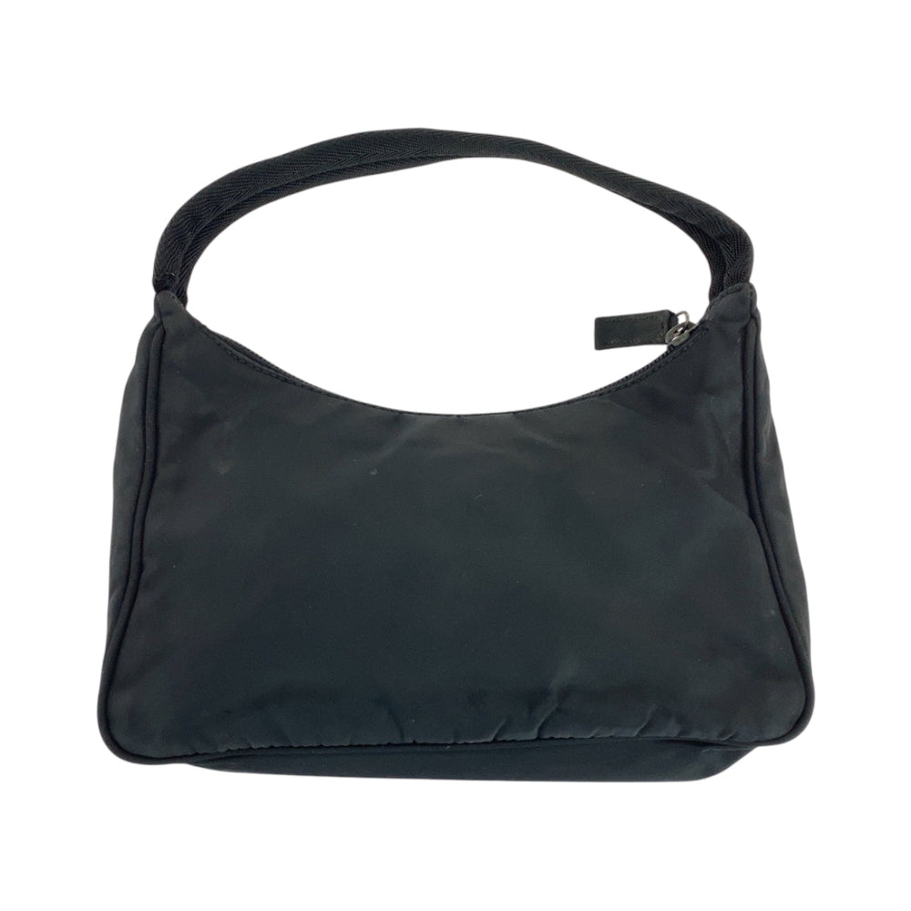 PRADA Handbag Nylon Black SilverMetal Handbag accessory pouch Tessuto Hobo Triangle With logo Women Used Authentic