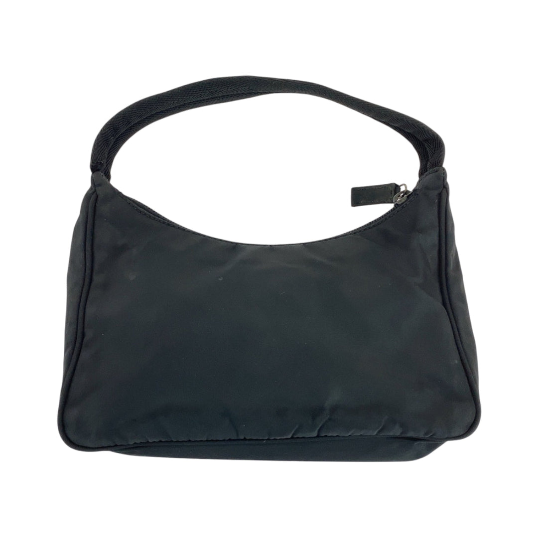 PRADA Handbag Nylon Black SilverMetal Handbag accessory pouch Tessuto Hobo Triangle With logo Women Used Authentic
