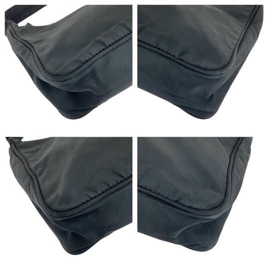PRADA Handbag Nylon Black SilverMetal Handbag accessory pouch Tessuto Hobo Triangle With logo Women Used Authentic