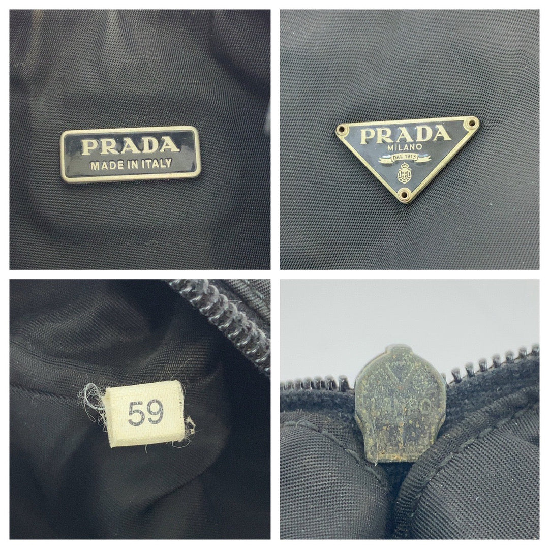 PRADA Handbag Nylon Black SilverMetal Handbag accessory pouch Tessuto Hobo Triangle With logo Women Used Authentic