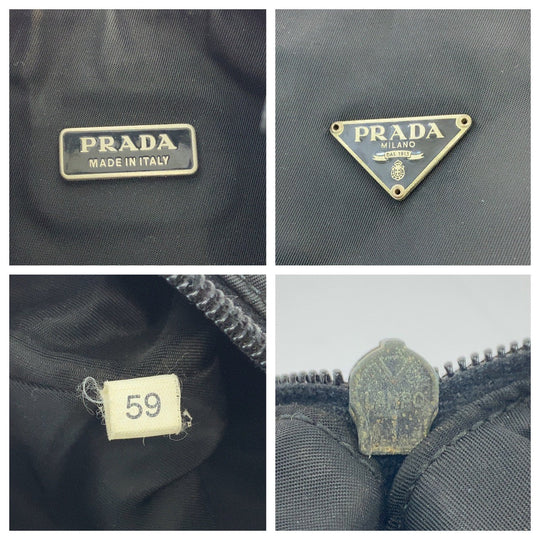 PRADA Handbag Nylon Black SilverMetal Handbag accessory pouch Tessuto Hobo Triangle With logo Women Used Authentic