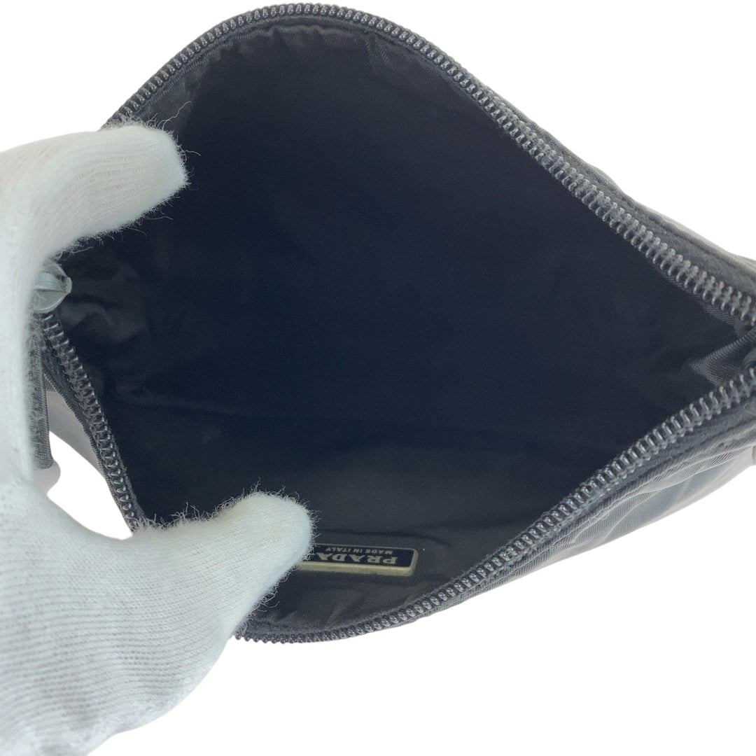 PRADA Handbag Nylon Black SilverMetal Handbag accessory pouch Tessuto Hobo Triangle With logo Women Used Authentic