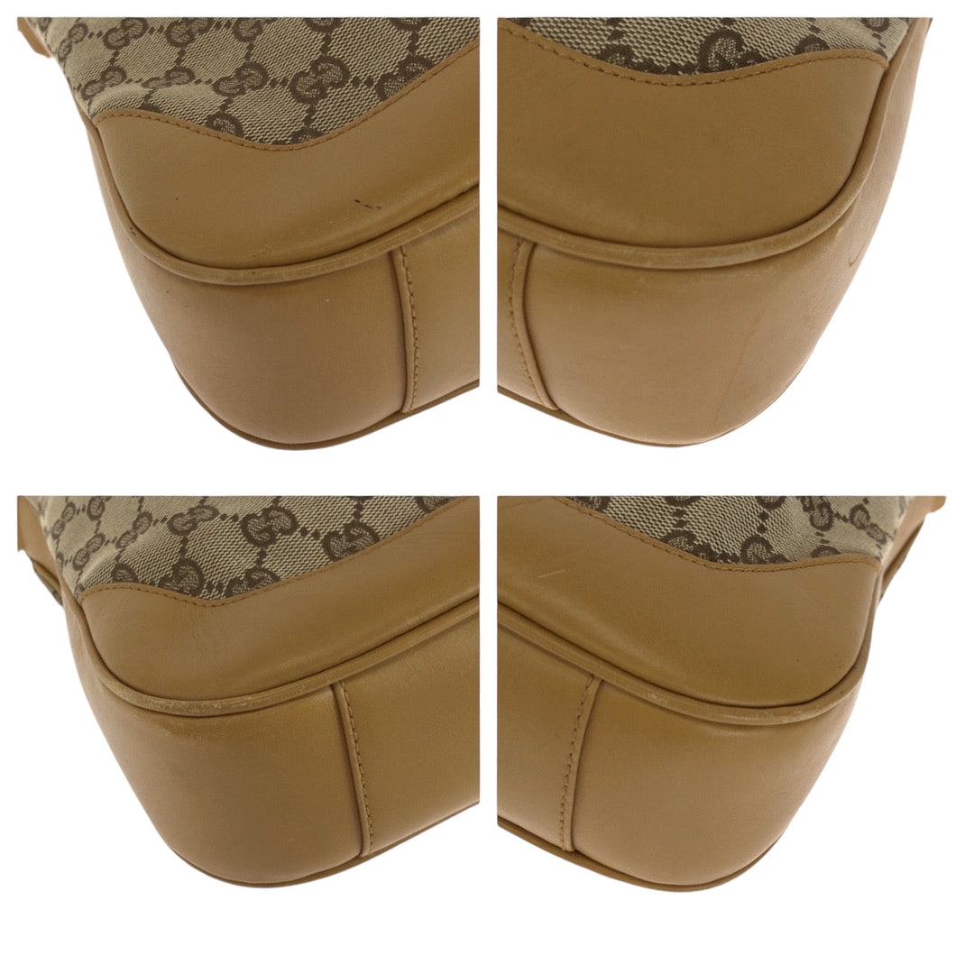 GUCCI Shoulder Bag 001 4095 GG canvas Brown Gold Metal Shoulder Bag Hobo Bamboo Women Used Authentic