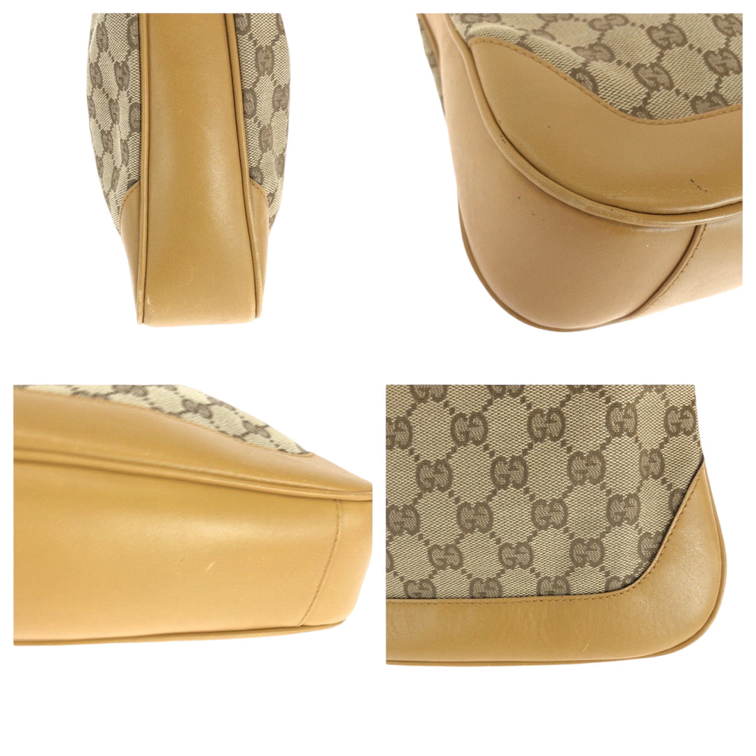 GUCCI Shoulder Bag 001 4095 GG canvas Brown Gold Metal Shoulder Bag Hobo Bamboo Women Used Authentic
