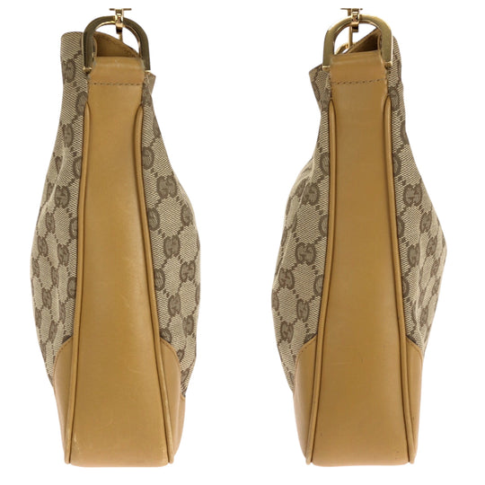 GUCCI Shoulder Bag 001 4095 GG canvas Brown Gold Metal Shoulder Bag Hobo Bamboo Women Used Authentic