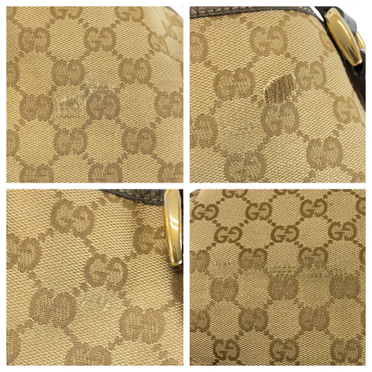 GUCCI Tote Bag 130736 GG canvas, leather Beige Gold Metal Tote Bag Shoulder Bag Abbey Women Used Authentic