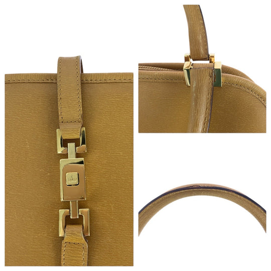 GUCCI Tote Bag 002 1071 leather Light Brown Camel Gold Metal Tote Bag handbag Jackie Women Used Authentic